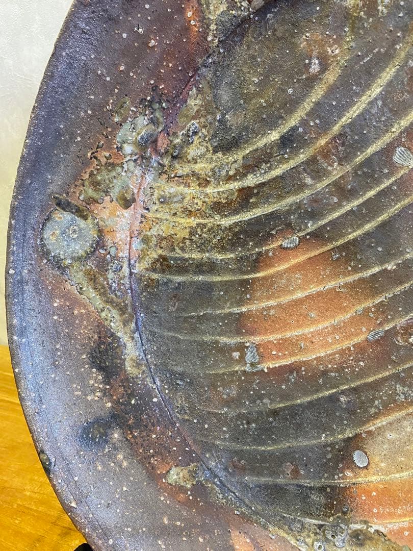 備前焼　大皿　飾り皿　皿立て付　焼物　食器　骨董　置物