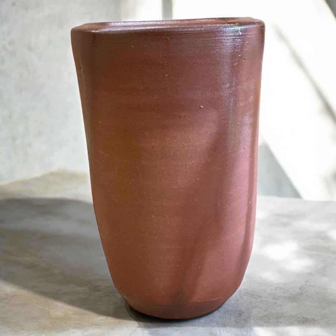 お値下げしました【吉本　正】作　赤土色 陶器 花器 木箱付き