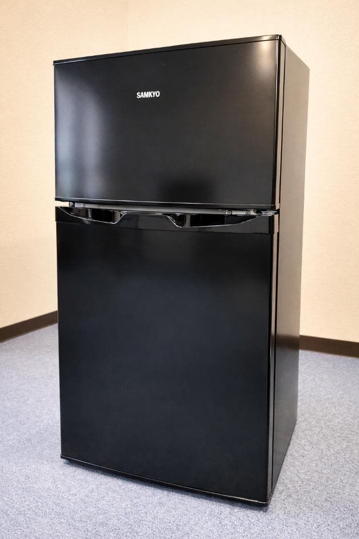 SAMKYO 冷蔵庫 95L 2ドア 小型 GU90 ブラック（右開き）