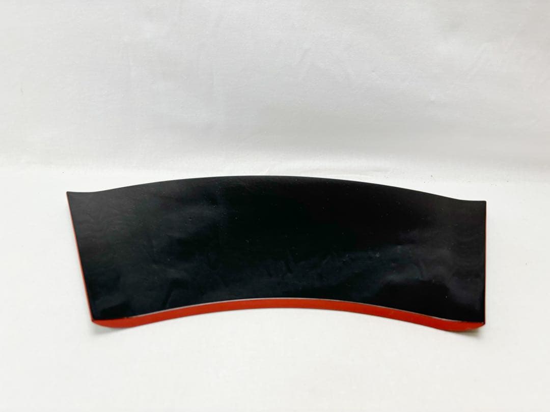 未使用 懐石道具 輪島塗 大雅堂造 木製扇面型縁朱 菓子器扇面膳 6客布着本堅地