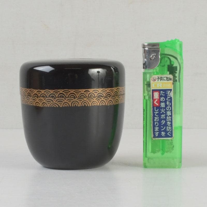 茶道具　黒漆　鶴蒔絵　中棗　共箱　V　9690