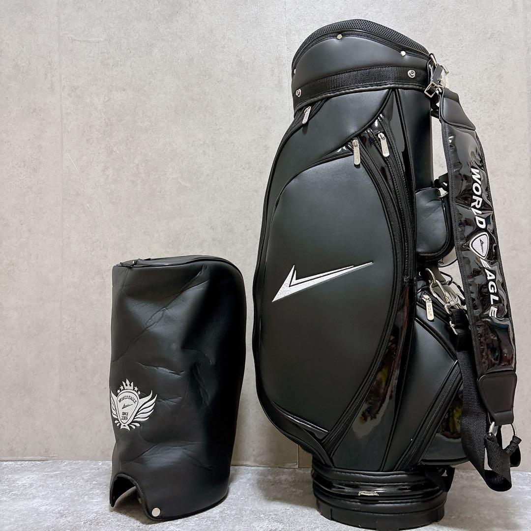 WORLD EAGLE ゴルフ キャディバッグ エナメル 合皮 9.5型 黒