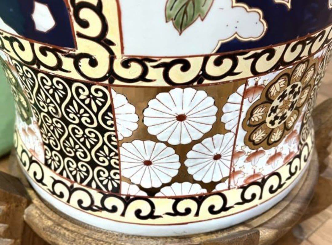 【超特大 美品】台付 高さ111cm 重量12.6kg 金彩花牡丹美人画 薩摩焼