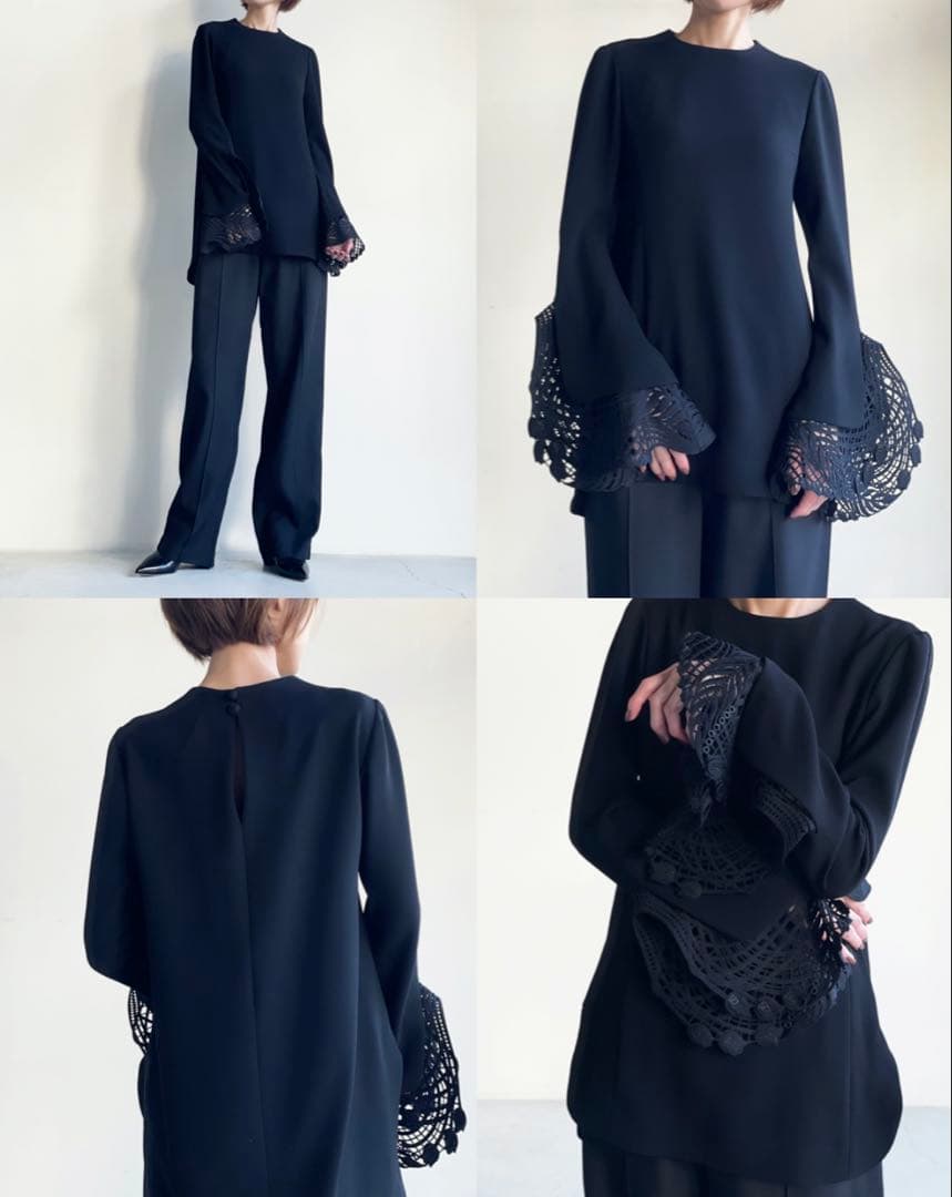 mame kurogouchi マメクロゴウチ レース カフス ブラウス 黒