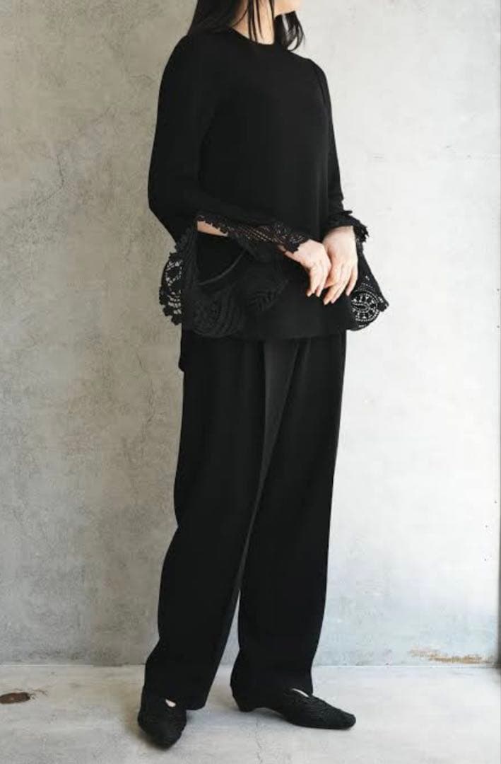 mame kurogouchi マメクロゴウチ レース カフス ブラウス 黒