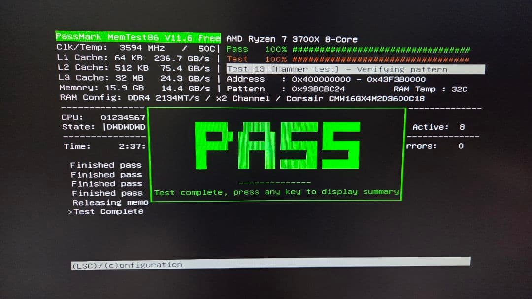 メモリ　16GB　(8GBx2枚)