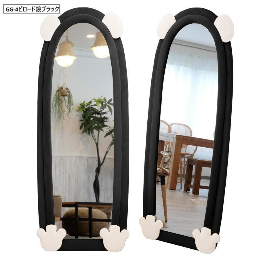 全身鏡 韓国風 クマ 可愛い 160x60 ビロードフレーム 浅茶色 2206