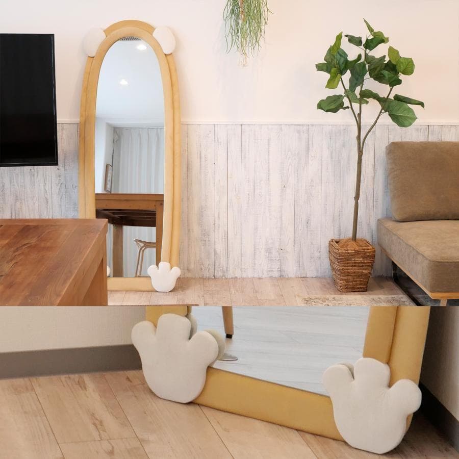 全身鏡 韓国風 クマ 可愛い 160x60 ビロードフレーム 浅茶色 2206