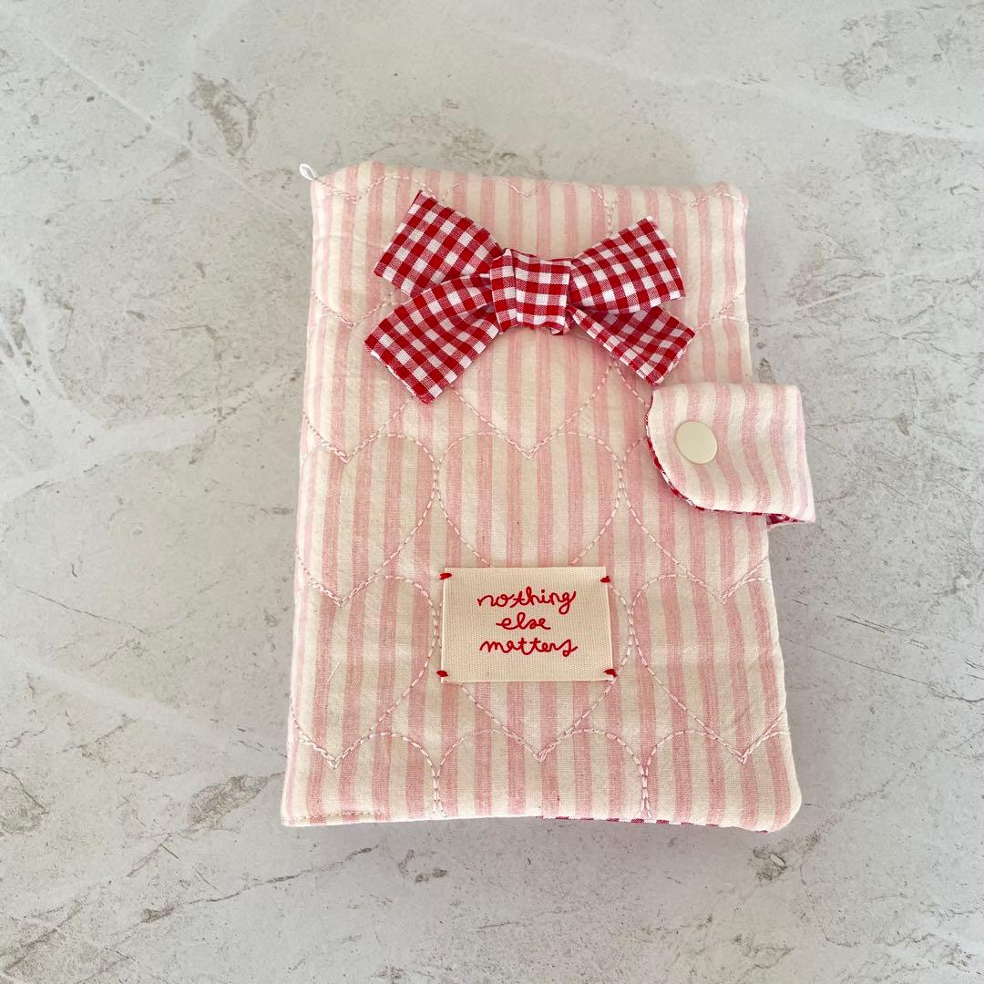 A6バインダー&バインダーカバーセット　韓国　ギンガムチェックリボン　ピンク