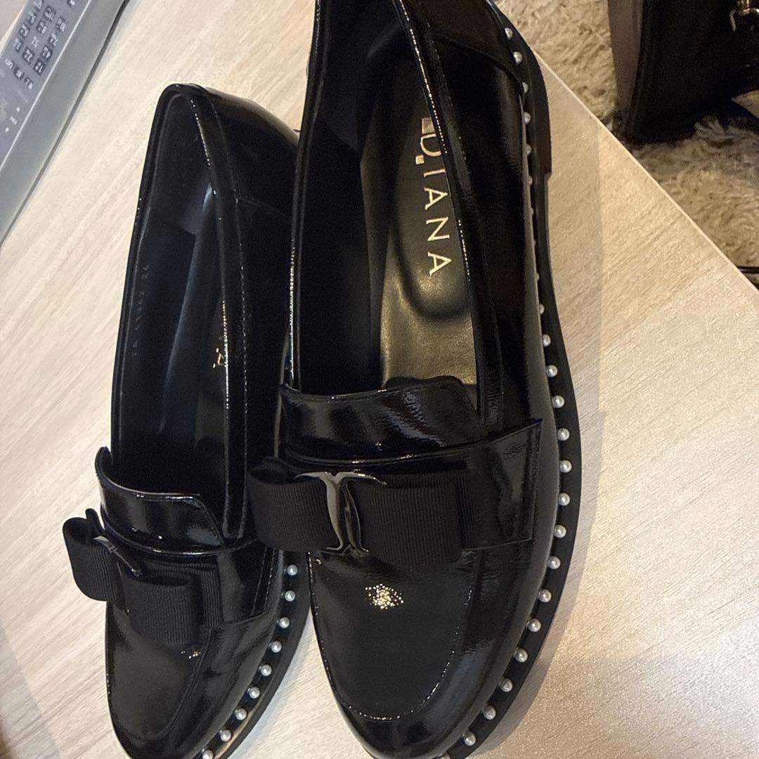 DIANA ブラック ローファー リボン付き