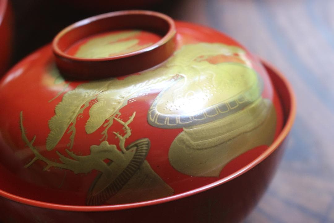 絵柄選択可！時代朱漆に優美な絵替風物蒔絵の映えるお椀8点（検輪島塗蒔絵椀