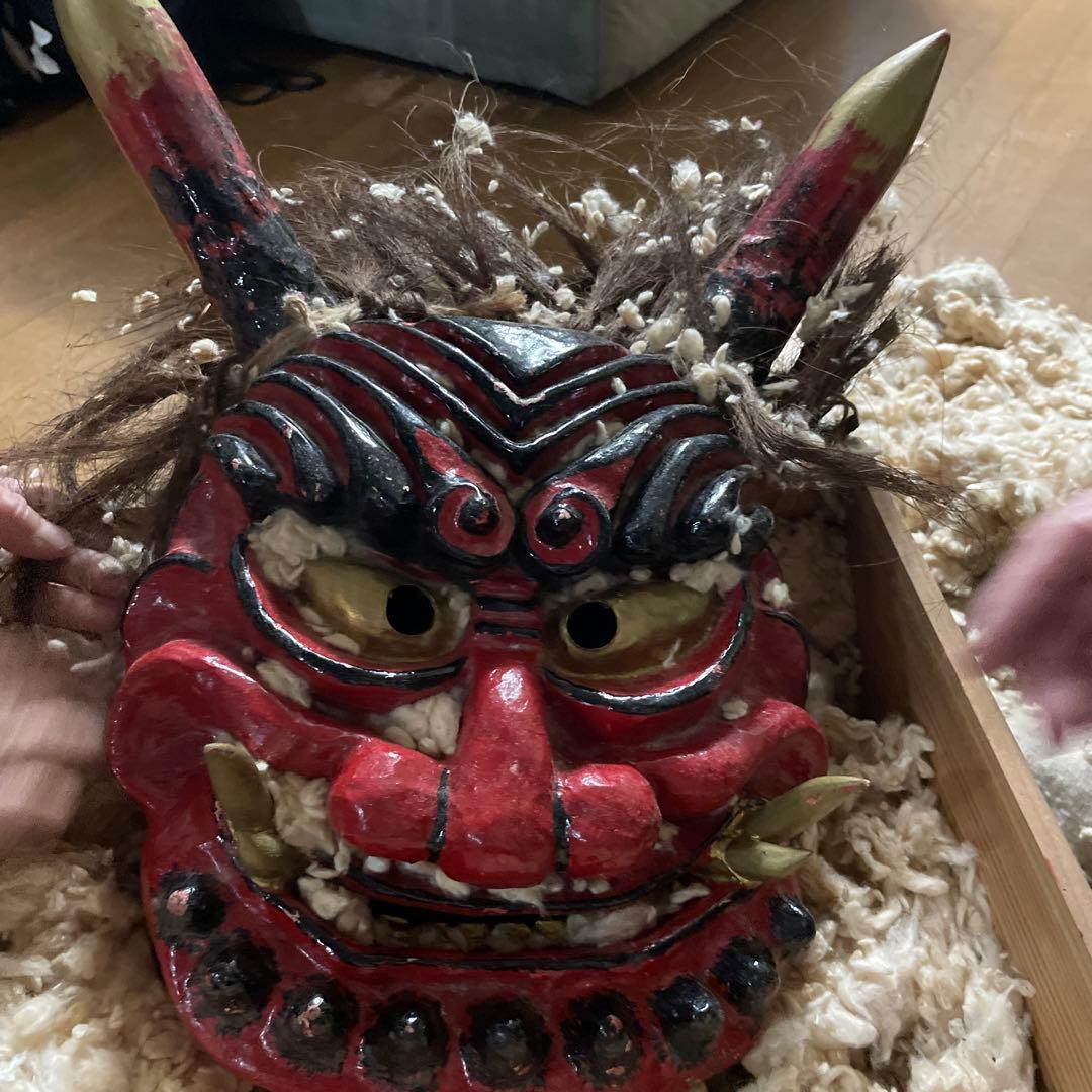 なまはげ？　鬼の面　赤鬼　昭和　張子