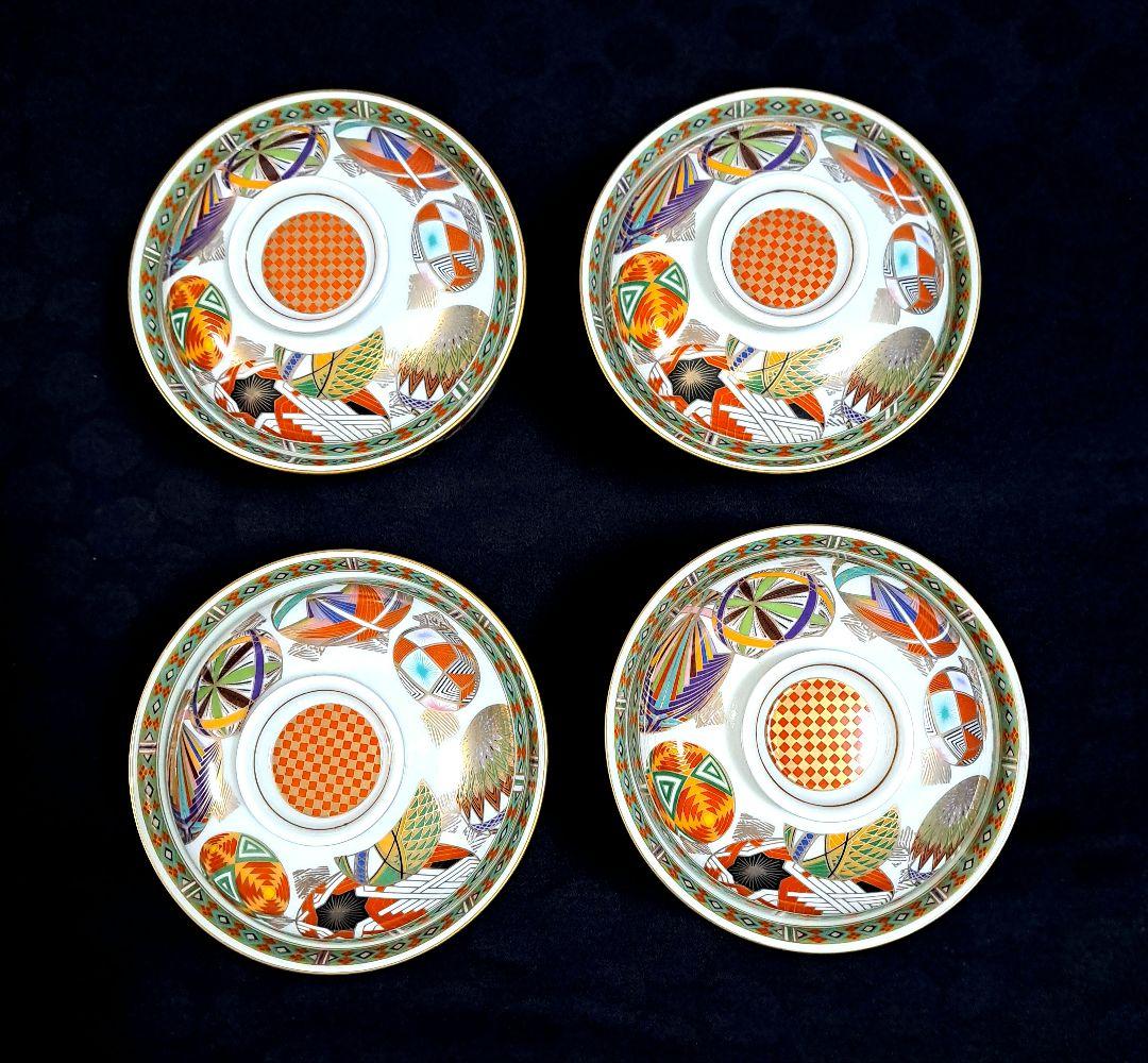 J*0様 【未使用】庫山窯　色絵手まり　蓋付き丼　小丼　蓋付き煮物碗　 4客