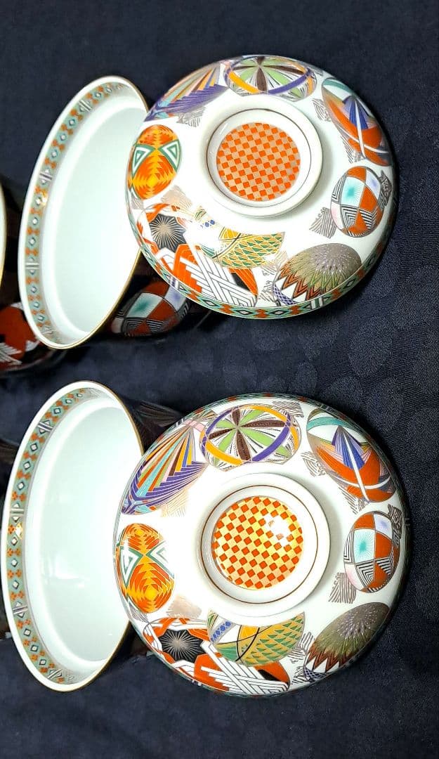 J*0様 【未使用】庫山窯　色絵手まり　蓋付き丼　小丼　蓋付き煮物碗　 4客