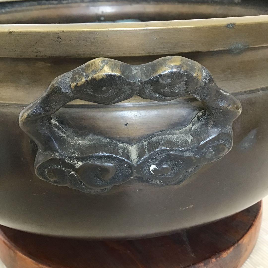 茶道具　灰炉　銅製　木製台•底瓦•前瓦•灰ならし具付　配送用箱　S233HR