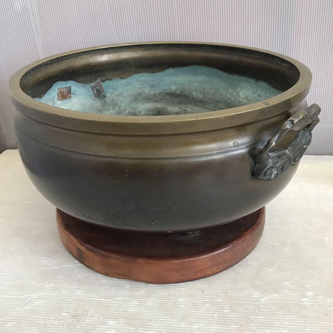 茶道具　灰炉　銅製　木製台•底瓦•前瓦•灰ならし具付　配送用箱　S233HR