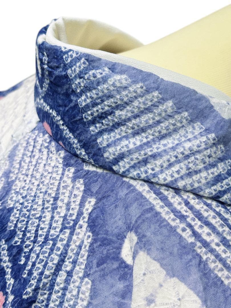 A57美品　有松鳴海絞り 高級浴衣 花 綿　敷当付き　手縫い