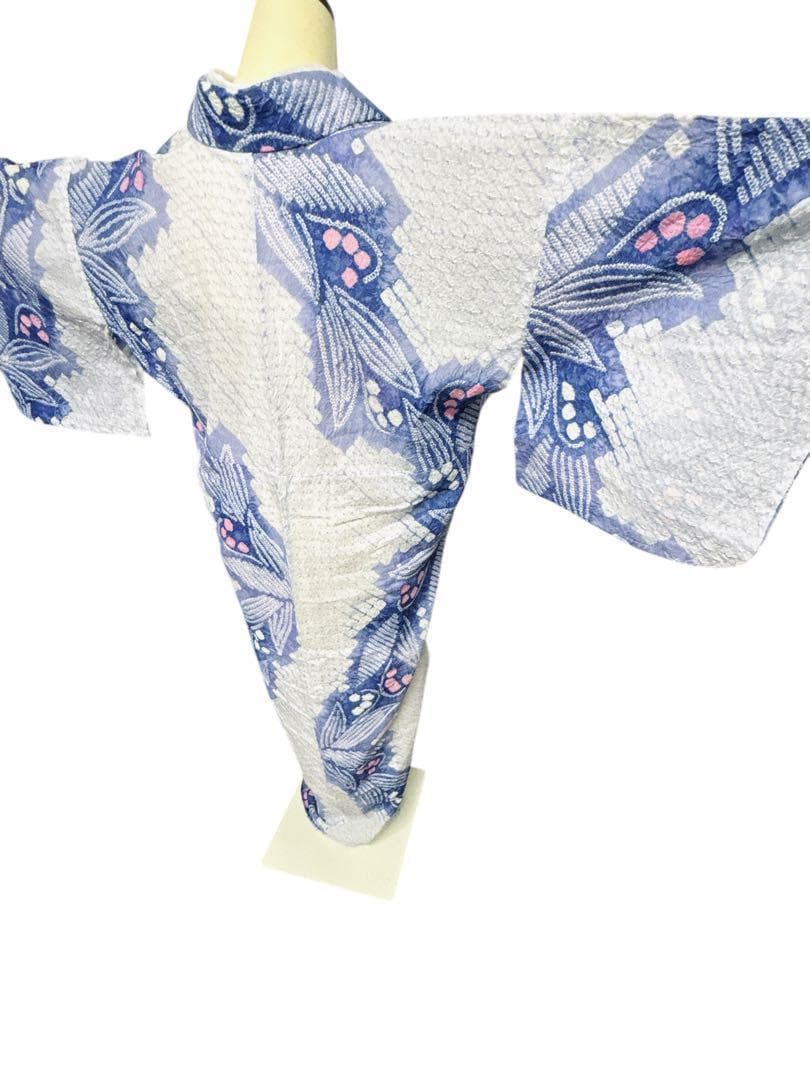 A57美品　有松鳴海絞り 高級浴衣 花 綿　敷当付き　手縫い