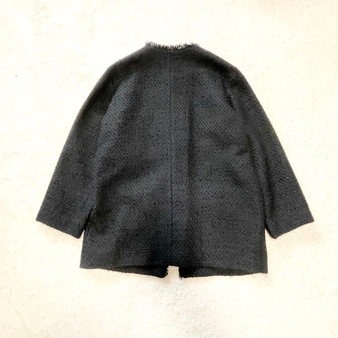 B:MING by BEAMS　ツイード M 黒 ノーカラ- フリンジ 金ボタン