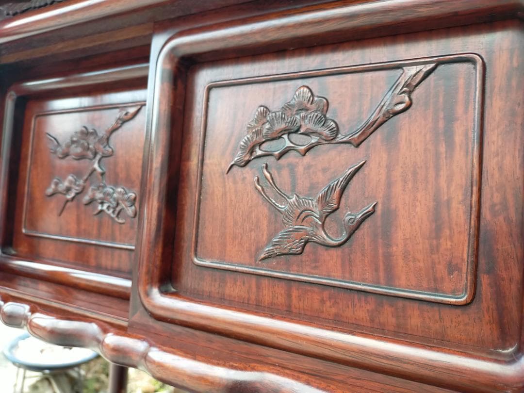 (配送設置込み) 高級茶棚☆茶箪笥☆唐木飾り棚☆収納棚☆透かし彫り☆無垢