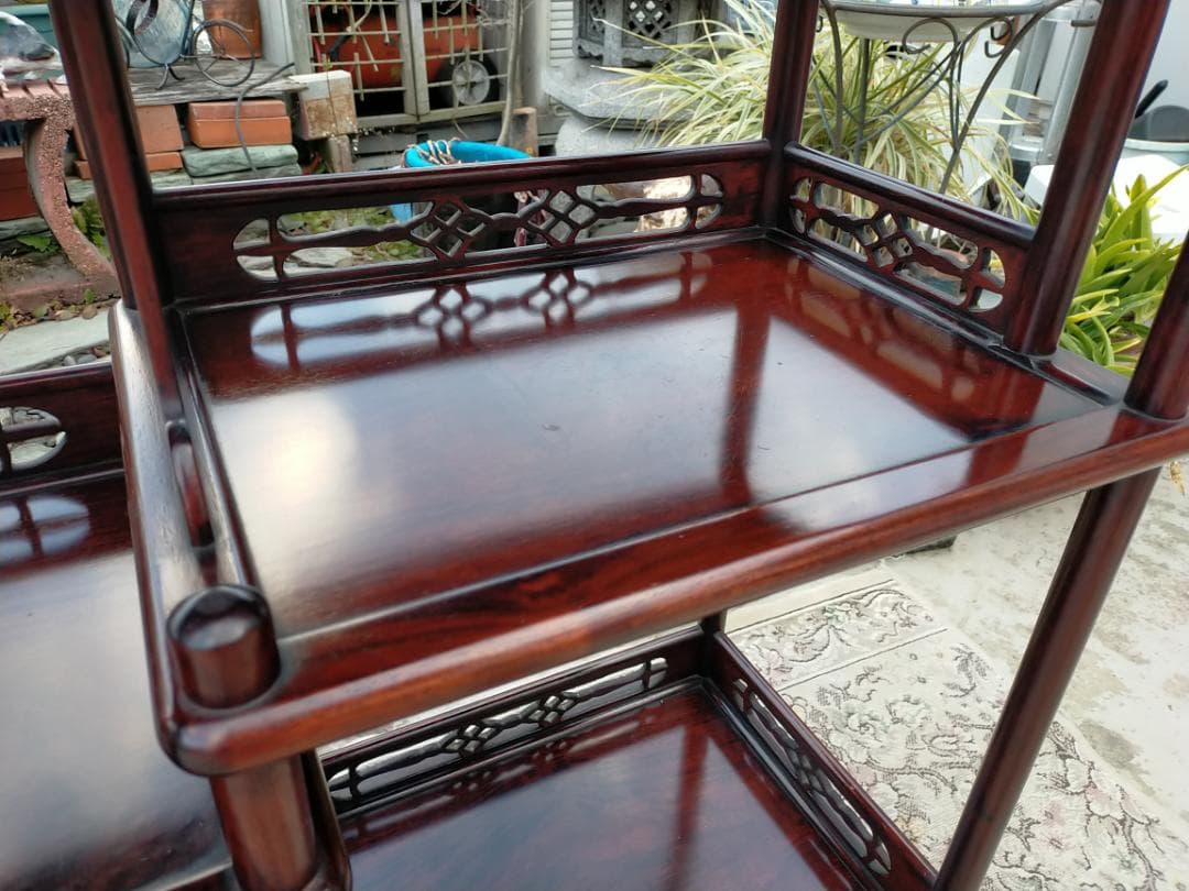 (配送設置込み) 高級茶棚☆茶箪笥☆唐木飾り棚☆収納棚☆透かし彫り☆無垢