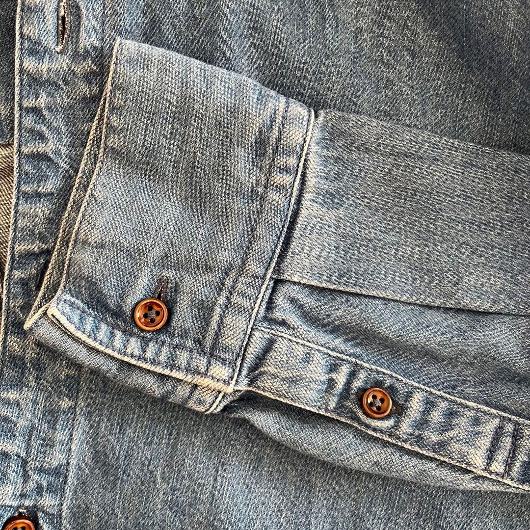 定価3.08万 ビアズリー ノーカラーデニムシャツ ブルー オーバーサイズ 春