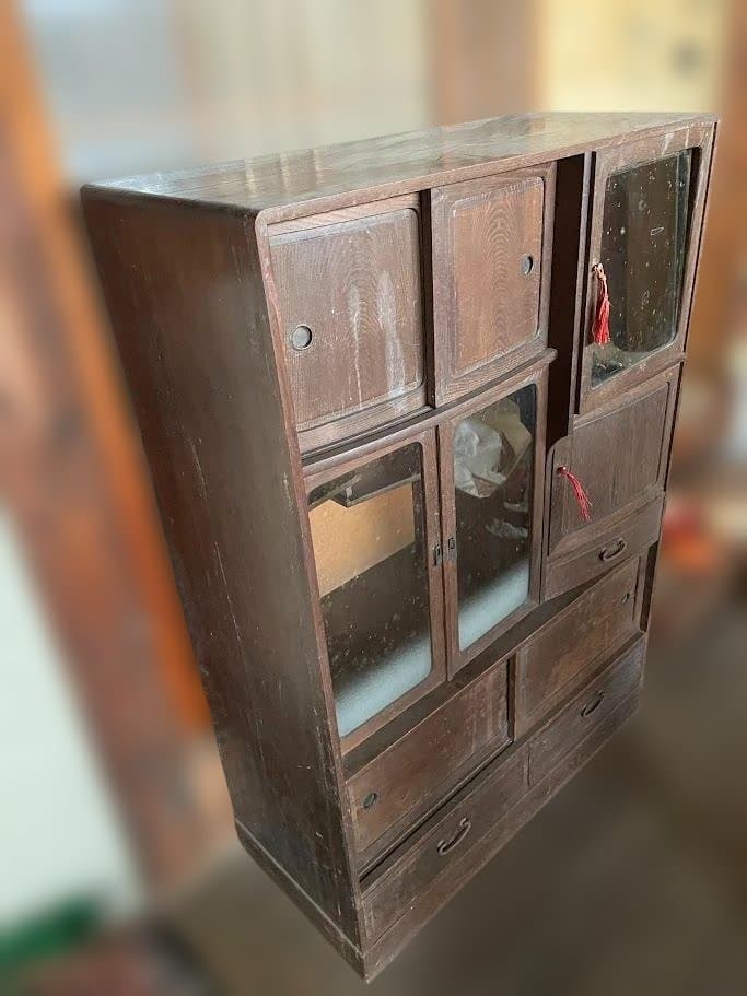 【昭和レトロ】木製 茶箪笥 高さ100cm コンパクト 飾り棚 古道具 収納棚