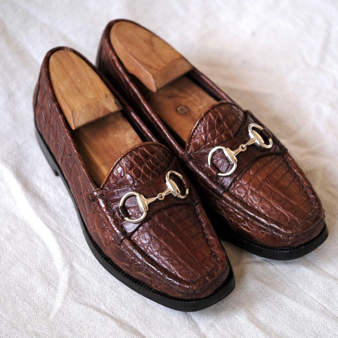 極希少美品GUCCIグッチ クロコダイルビットローファー茶35
