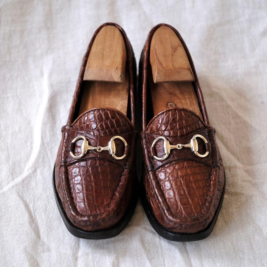 極希少美品GUCCIグッチ クロコダイルビットローファー茶35