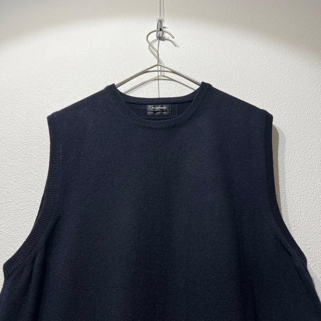 希少 美品 ジルサンダー 上質 ウール デザイン クルーネック ニット ベスト