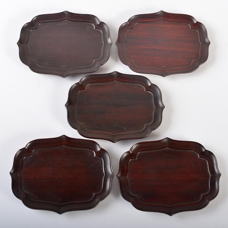 中国　唐木紫檀製　茶托　小皿　五客　V　R6552E