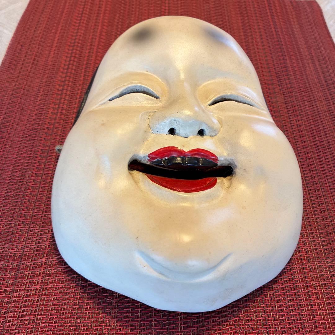 お多福　木彫お面