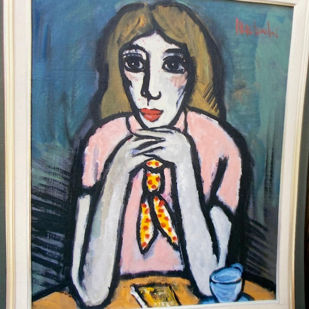 激安　菊地正則　油絵　油彩画　絵画　フランス　パリでみかけた女性　美品　額付き