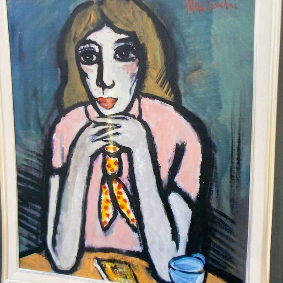 激安　菊地正則　油絵　油彩画　絵画　フランス　パリでみかけた女性　美品　額付き