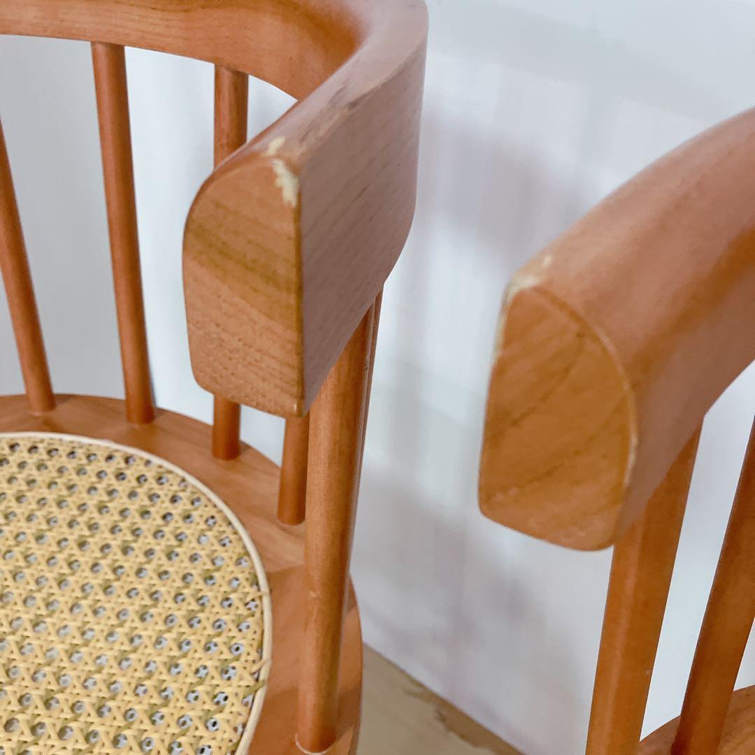 ラタン　ダイニングチェア　2脚セット　座面　籐中空シート　アームレスチェア