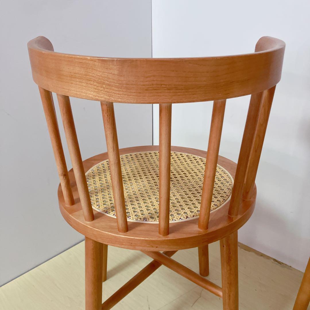 ラタン　ダイニングチェア　2脚セット　座面　籐中空シート　アームレスチェア