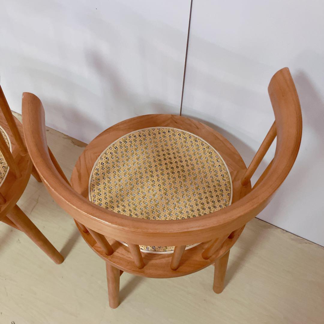 ラタン　ダイニングチェア　2脚セット　座面　籐中空シート　アームレスチェア