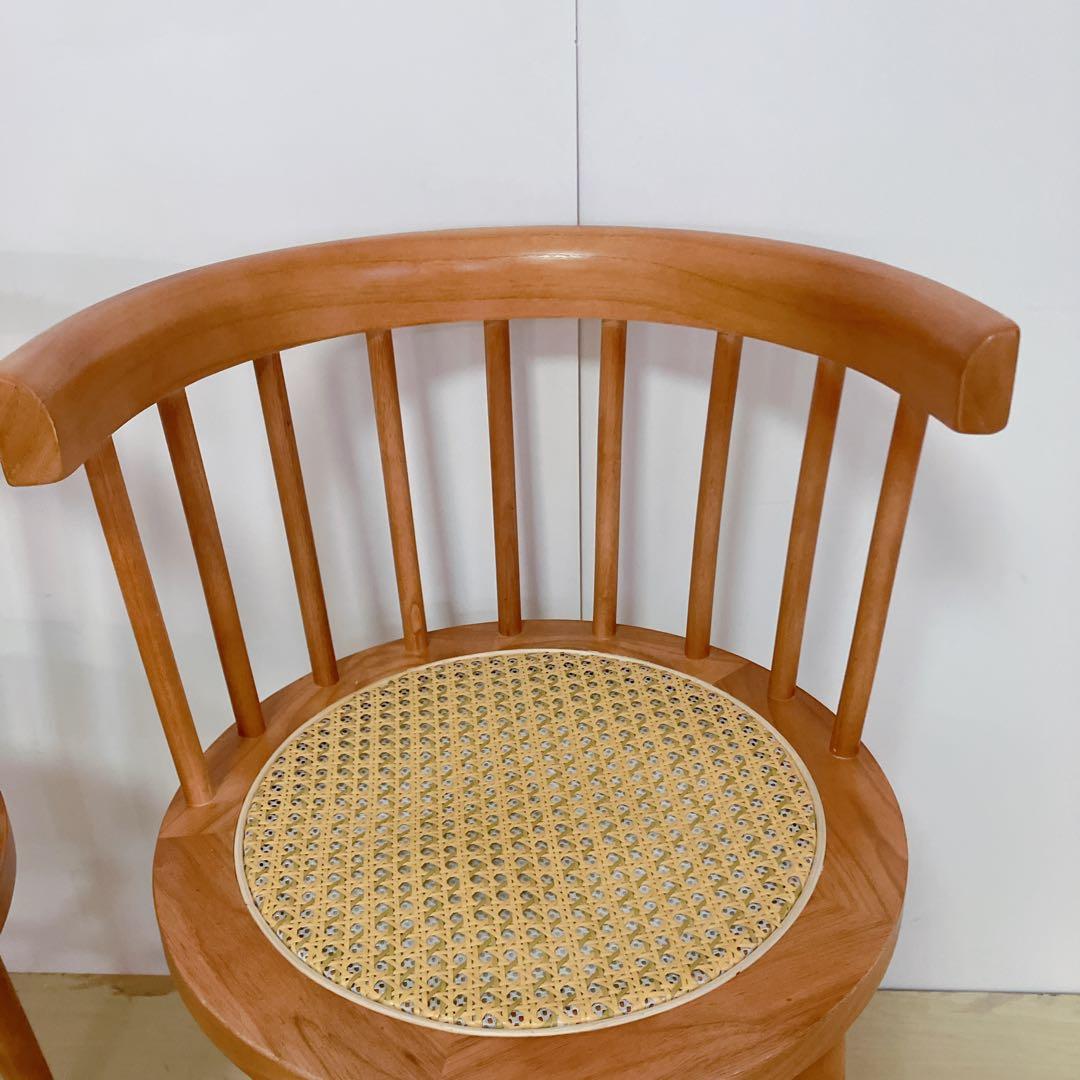 ラタン　ダイニングチェア　2脚セット　座面　籐中空シート　アームレスチェア