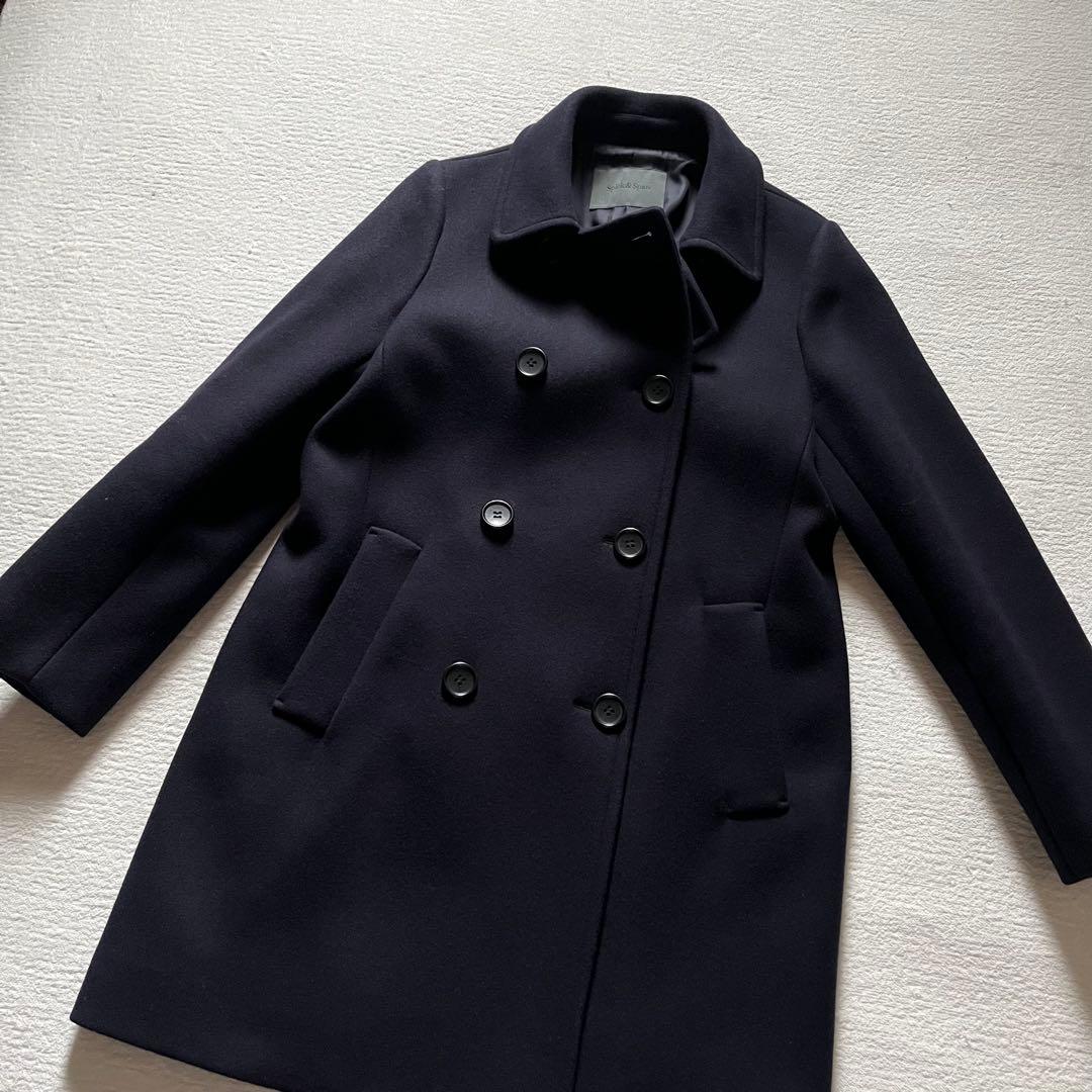 極美品 スピックアンドスパン ウール ピーコート 紺 38 ダブルブレスト