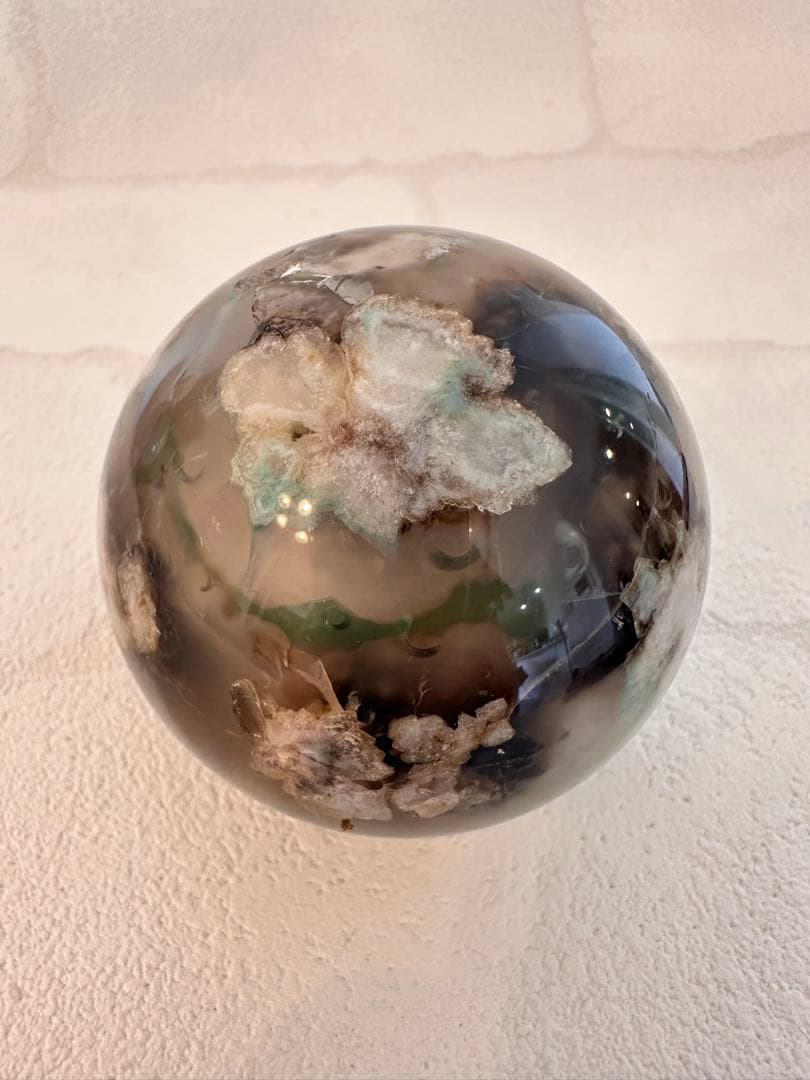 希少　グリーンフラワーアゲート　スフィア　大きめサイズ　丸玉　天然石