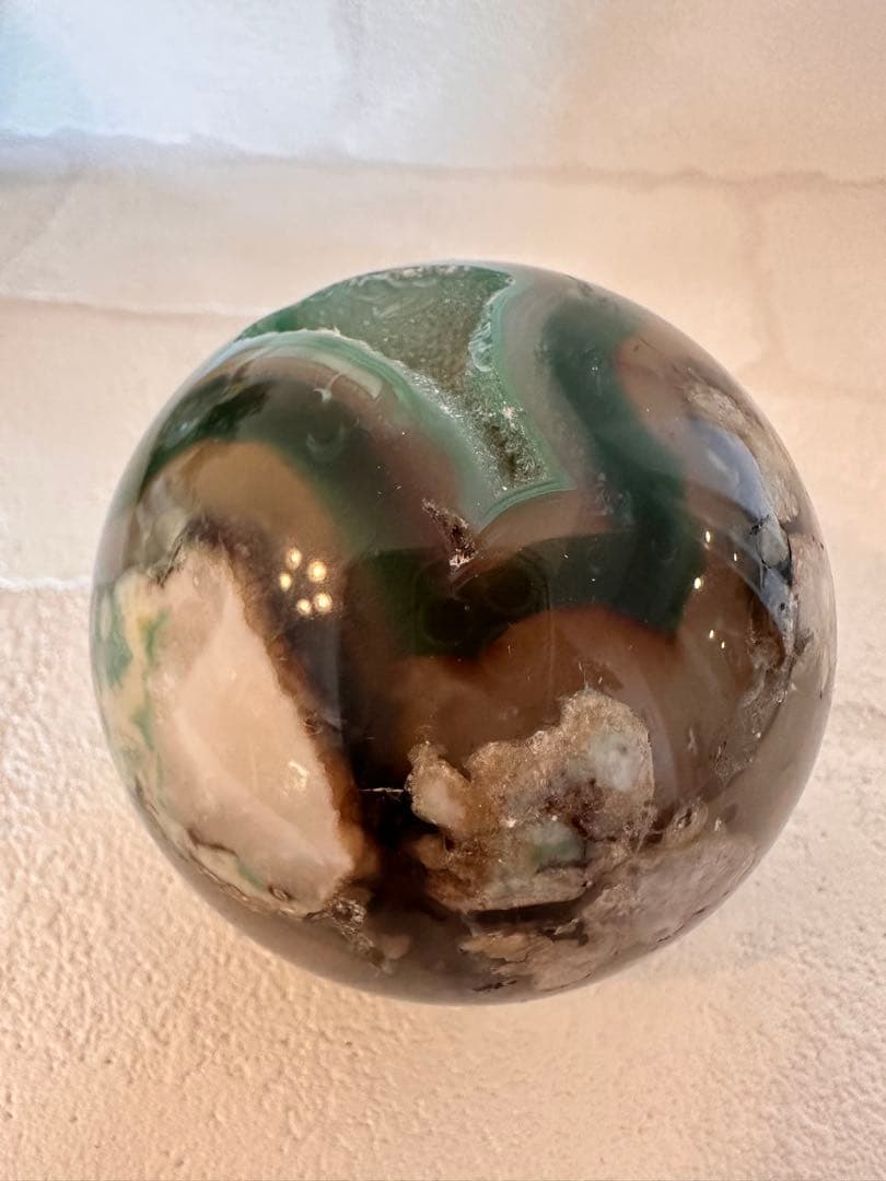 希少　グリーンフラワーアゲート　スフィア　大きめサイズ　丸玉　天然石