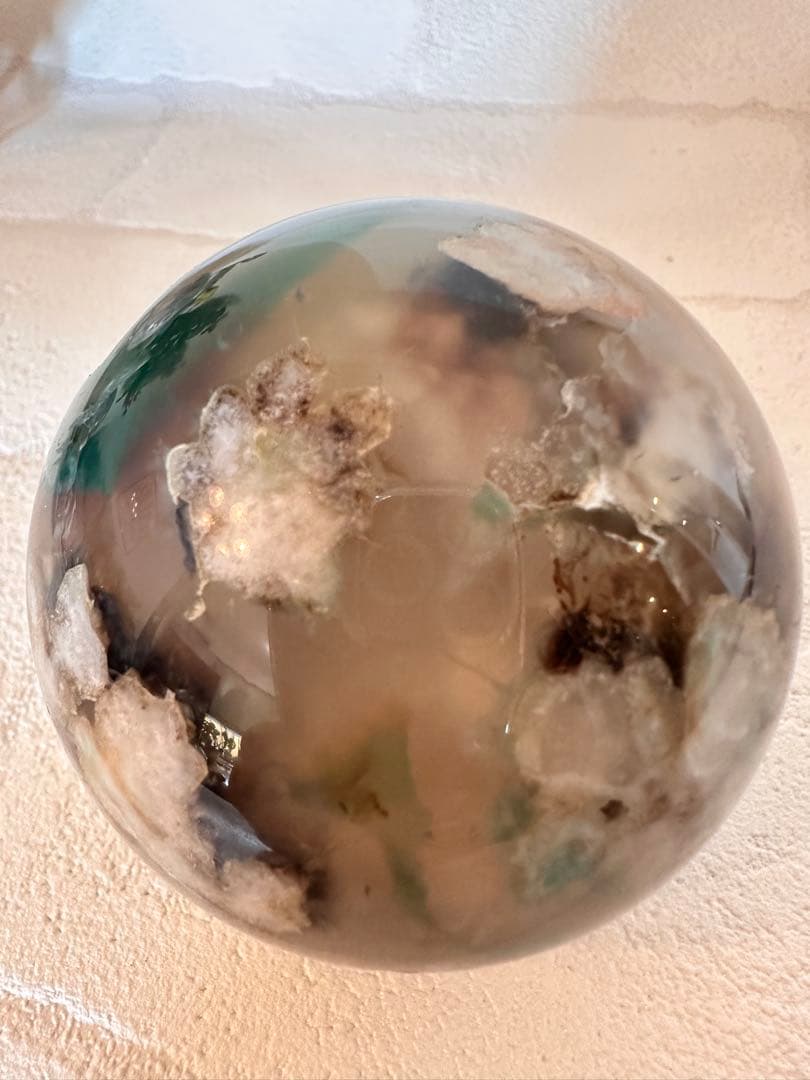 希少　グリーンフラワーアゲート　スフィア　大きめサイズ　丸玉　天然石