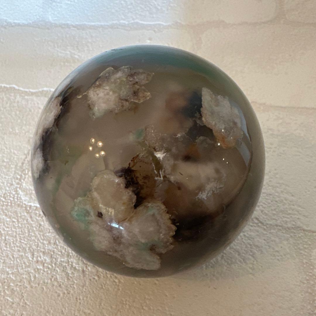 希少　グリーンフラワーアゲート　スフィア　大きめサイズ　丸玉　天然石