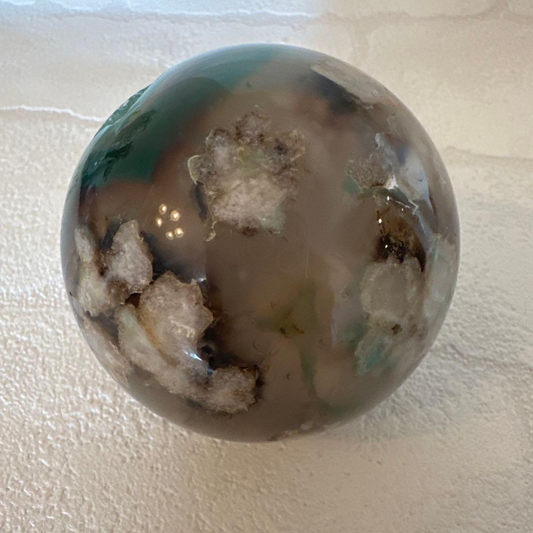希少　グリーンフラワーアゲート　スフィア　大きめサイズ　丸玉　天然石