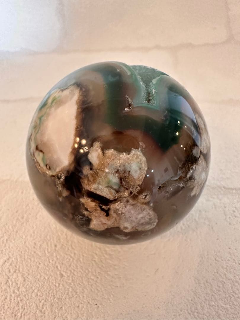 希少　グリーンフラワーアゲート　スフィア　大きめサイズ　丸玉　天然石