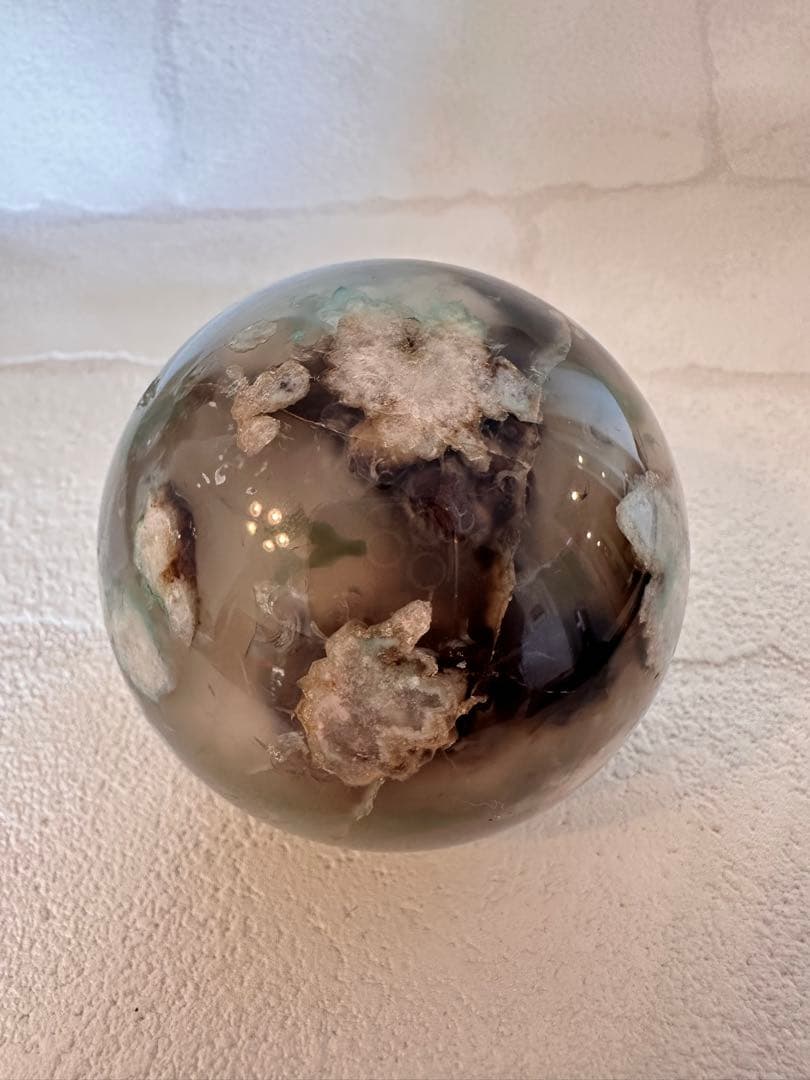 希少　グリーンフラワーアゲート　スフィア　大きめサイズ　丸玉　天然石