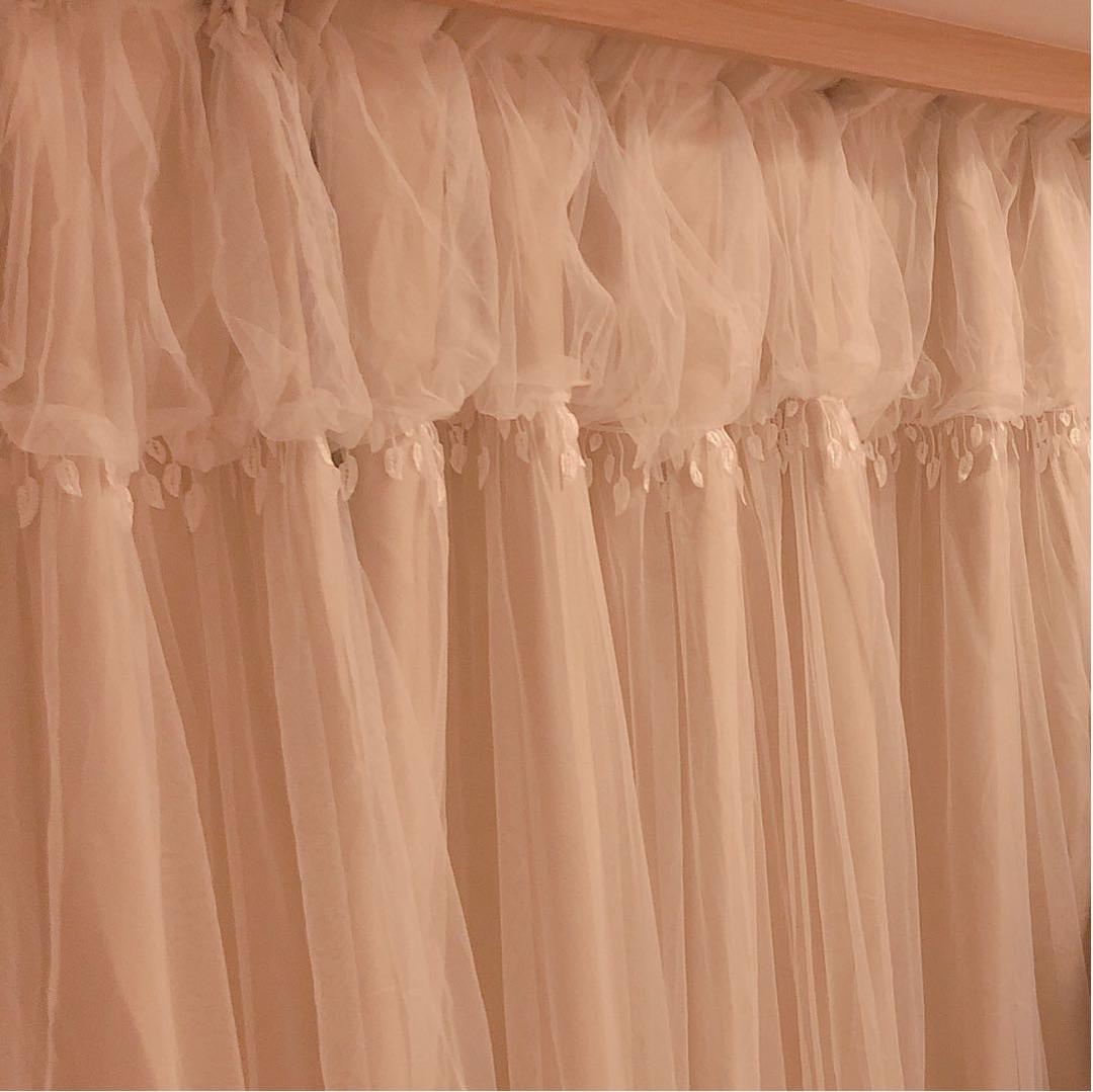 ドレープ♡二重カーテン♡一体型♡2倍ヒダ♡ホワイトベージュ