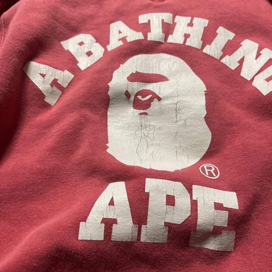 A BATHING APE 赤 トレーナー　初期　カレッジロゴ　リバースウィーブ
