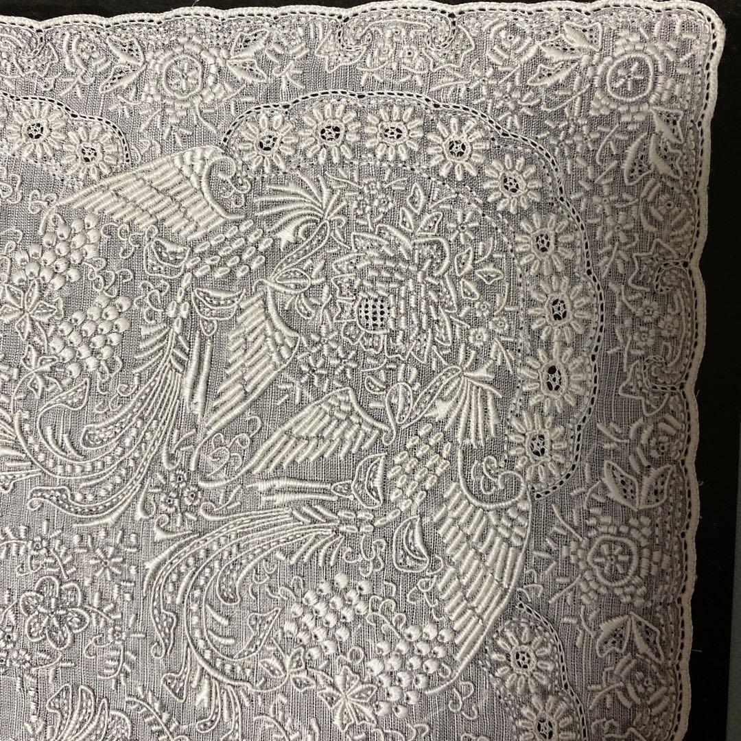 スワトウ刺繍　高級ハンカチーフ　鳳凰柄　ヴィンテージ