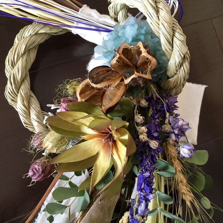 39自家栽培ドライ しめ縄 しめ飾り 松 正月 プリザ リース スワッグ 雑貨